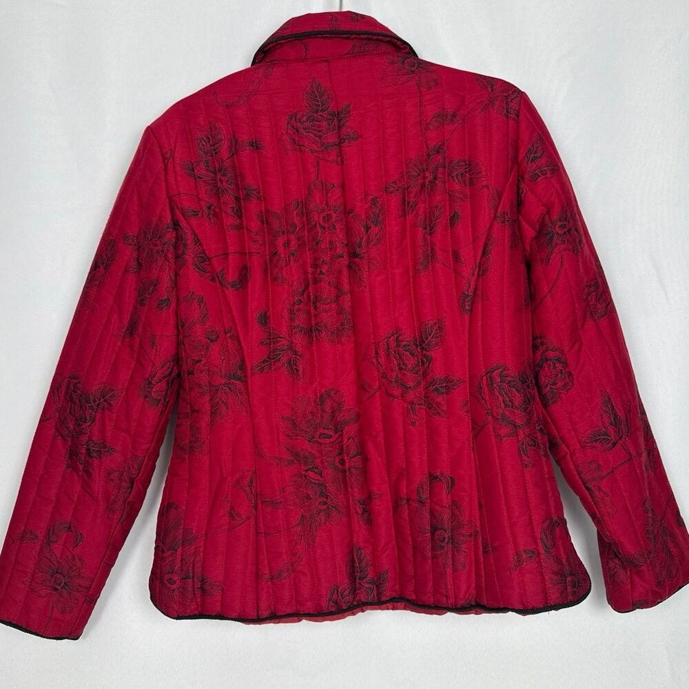 Carole Little Womens Silk Quilted Floral Jacket Size M Red Black Vintage - Picture 3 of 7